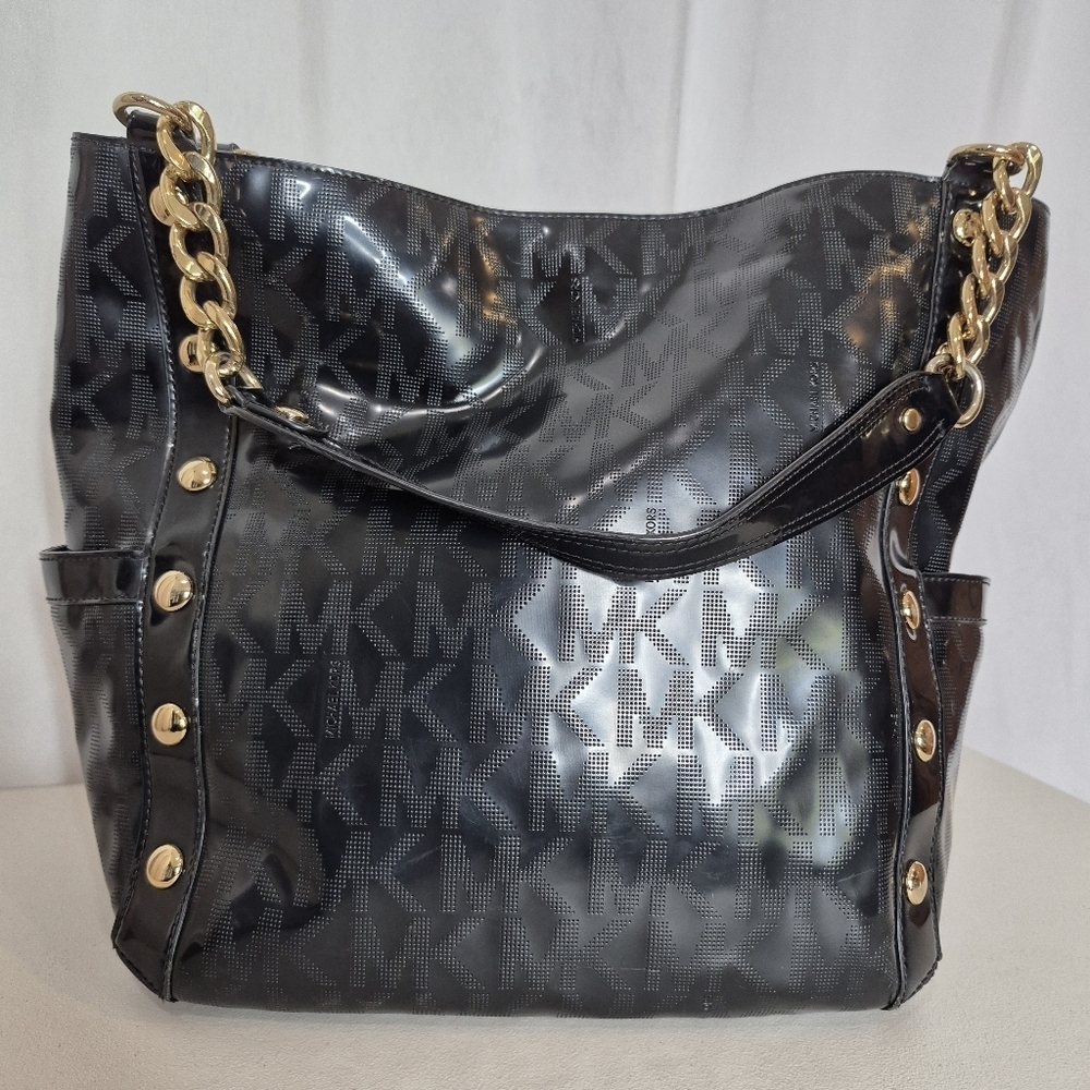 Michael Kors Delancy Studded Logo Mirror Metallic Tote PLUS Wallet - Picture 3 of 16